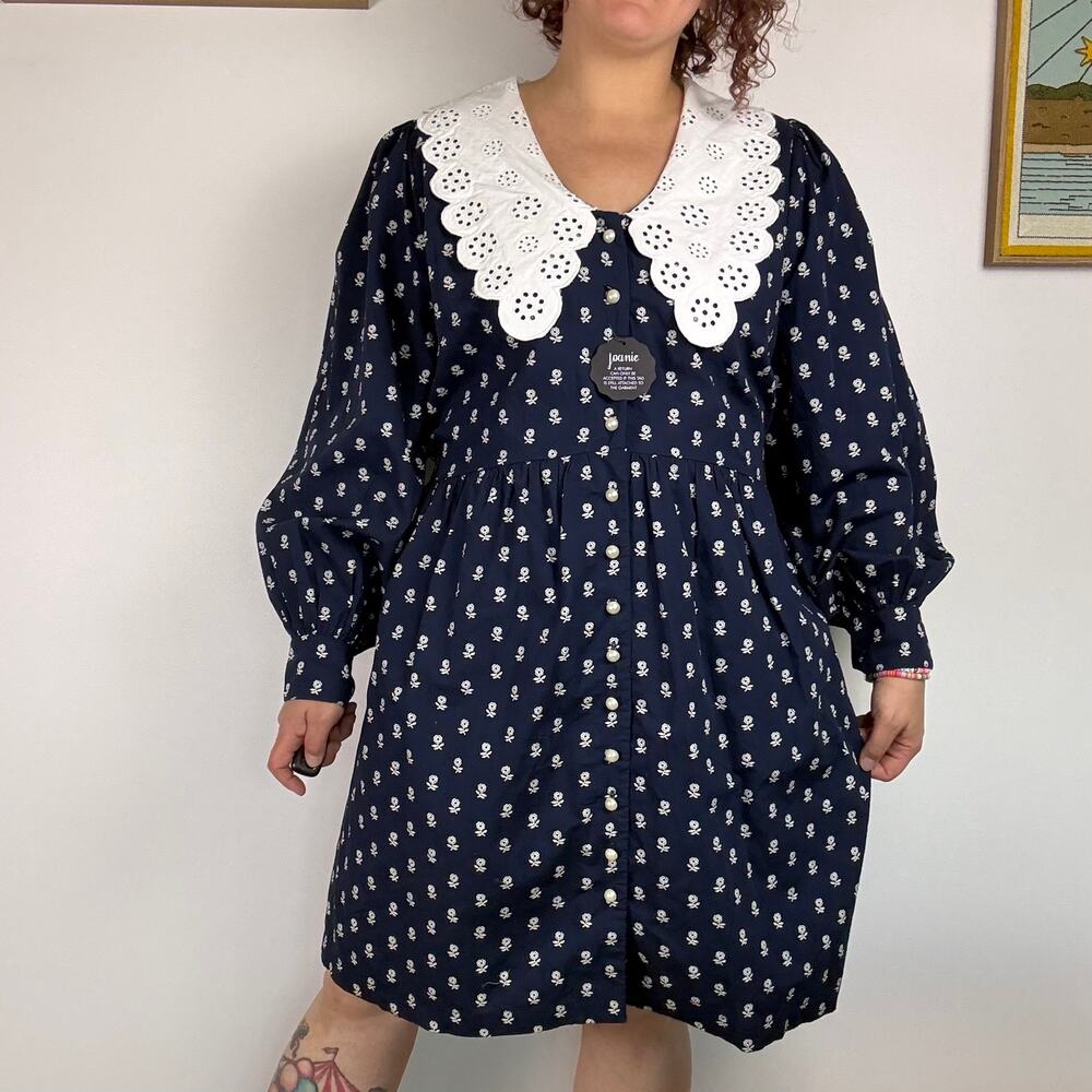 Laura Ashley x Joanie NWT navy and white floral vintage style dress US 18